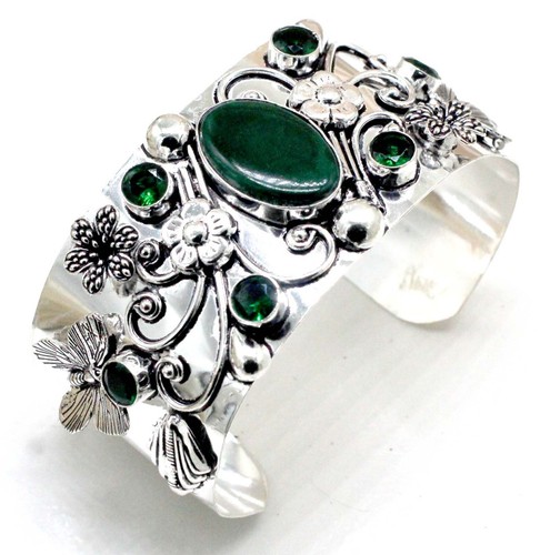 VALENTINO Bracciale gioiello argento sterling 925 malachite e pietre preziose cromate misura ADJ