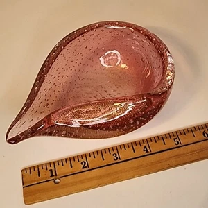 Murano Art Glass Teardrop Bowl Cranberry Pink Control Bubbles - Picture 1 of 15