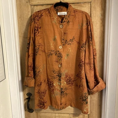SILHOUETTES Asian Style Linen/cotton Jacket Size 1X - Image 1 of 4