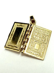 14k Yellow Gold Holy Bible Pendant Lord's Prayer Inscribed Opens Engravable - Picture 1 of 7