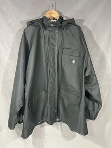 Carhartt Surrey Hooded Rain Coat PCV Heavy Jacket Green Grey Mens 2XL - Picture 1 of 10
