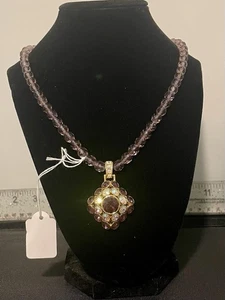 Vintage Rare Trifari Gold Necklace Amethyst Jewelry Pendant Signed - Picture 1 of 14
