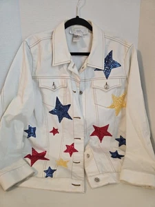 Diane's Essentials Women's 1X White Jacket With Sequence Stars-Vintage - Picture 1 of 6