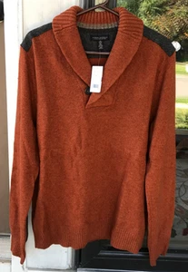 Banana Republic rostfarbener Herrenpullover grau Ellenbogenschützer 100 % Merinowolle $ 98 neu Z - Bild 1 von 8