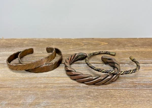 Set 4 Vintage 60er 70er Boho Folk Indianer Stil Kupfer Armbänder schwer gedreht - Bild 1 von 13