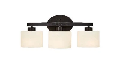 Allen+Roth Merington 3 轻型梳妆台 老青铜饰面霜蛋白石玻璃 — 第 1/3 张图片