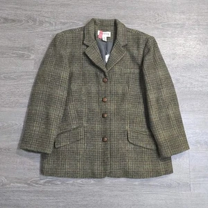 Orvis Riding Jacket Blazer Green Plaid Wool Tweed 4 Button Hacking Womens Sz 16P - Picture 1 of 16