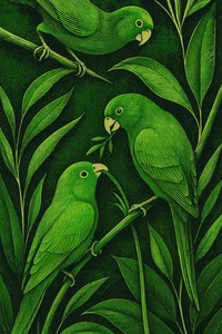 Tropische grüne Papageien Dschungel botanischer Vogel Poster Druck gerahmte Leinwand Wandbild - Bild 1 von 7