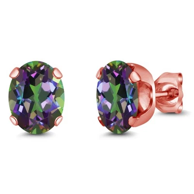 2.60 Ct Oval 8x6mm Green Mystic Topaz 18K Rose Gold Plated Silver Stud Earrings - Image 1 of 3