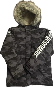 Abercrombie & Fitch Jacket Kids Size 13/14 Grey Black Parka Lined Faux Fur Hood - Picture 1 of 8