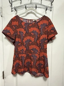 Top blusa donna Lands' End 12 peplo stravagante fata arancione blu preppy - Foto 1 di 16