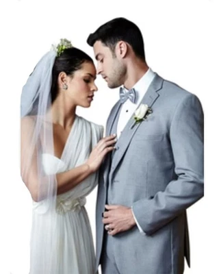 Men's Slim Fit Two Button Heather Grey with Satin Edge Lapel Tuxedo - Image 1 of 2