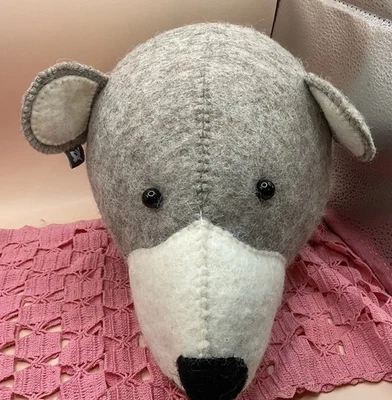 FIONA WALKER ENGLAND FELT BEAR ANIMAL HEAD WALLHANGING CHILDREN'S DECOR, TAG - Image 1 of 4
