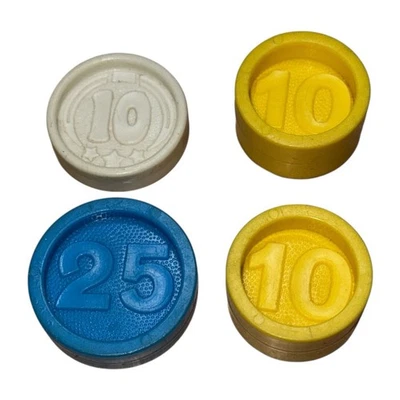 Juego de 4 monedas de repuesto Fisher Price caja registradora - azul 25 blanco 10 amarillo Foto 1 de 4