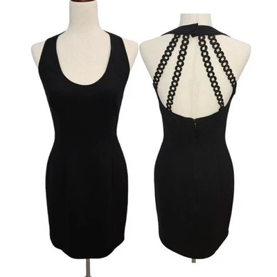 Nicole Miller Open Back Halter Cocktail Dress Crochet NY Eve Party Holiday Glam - Image 1 of 4