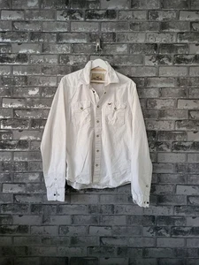 Hollister Mens White Shirt XL Long Sleeve Western Pearl Snap Cotton Casual Smart - Picture 1 of 8