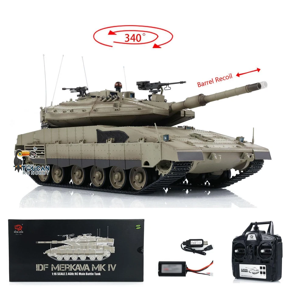 1:16 BB IR Battle RC Tank IDF Merkava MK IV Heng Long 3958 RTR Barrel Recoil - Image 1 of 4