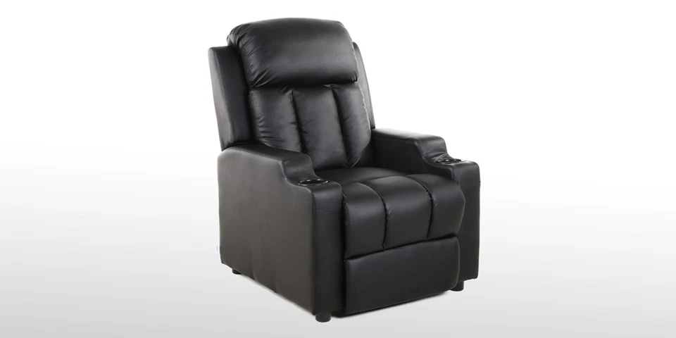 MORE4HOMES STUDIO LEATHER RECLINER w DRINK HOLDERS ARMCHAIR SOFA CHAIR CINEMA GAMING