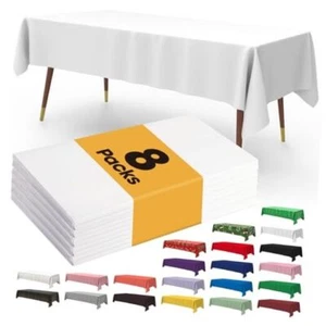 Plastic Table Cloth Disposable - 8 Packs, Table 54" X 108" Rectangle White - Picture 1 of 6