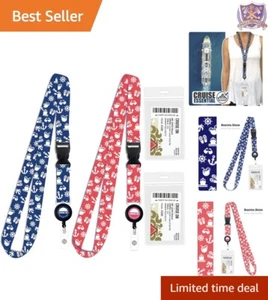 Set of 2 Retractable Blue & Pink Lanyards with Waterproof ID Holders for Cruises - Picture 1 of 10