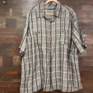 Cubavera Mens Camp Shirt Black Plaid Short Sleeve Linen Rayon Big & Tall 2XL - Picture 1 of 6