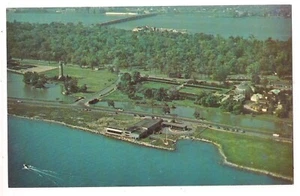 BELLE ISLE Aerial View Detroit Shore Line D M Arthur Bridge Michigan MI Postcard - Picture 1 of 2