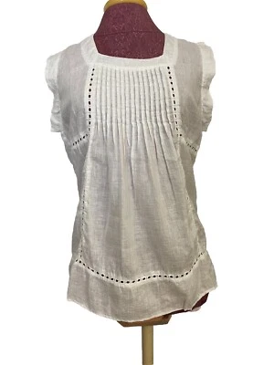 Camiseta sin mangas para mujer Claudio Milano de lino blanca talla S venta al por menor $109 Foto 1 de 3