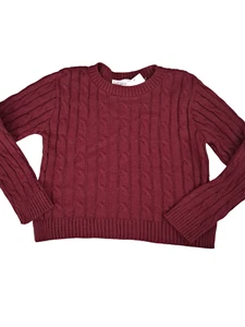 NWT Cotton Emporium Girls Burgundy Red Cable Knit Long Sleeve Sweater - Picture 1 of 5