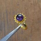 925 Solid Sterling Silver 24CT Gold Overlay Purple Amethyst Ring-6 US n554