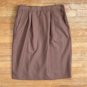Vintage Wool Blend Skirt Size Large 32" Waist 1970s Brown Straight Cut Pockets - Picture 1 of 5