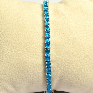 3x4 mm Oval Natural Neon Apatite Gemstone 925 Sterling Silver Tennis Bracelet  - Picture 1 of 5