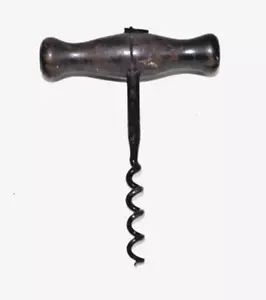 Antique Corkscrew Wooden Handle Pull Metal Victorian Cork Screw - Picture 1 of 10