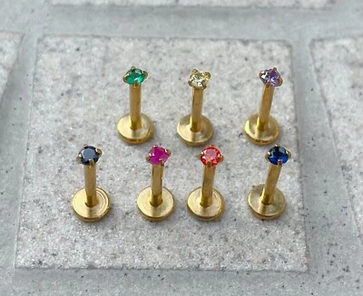 Juego de clavijas gemas de oro de 2 mm tachuelas de cartílago labret Tragus hélice 1,2 mm 8 mm - 7 colores Foto 1 de 3