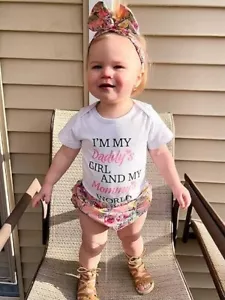 3-6 months Baby Girl Romper Jumpsuit Bodysuit +Pants Shorts+Headband Outfit. - Picture 1 of 4