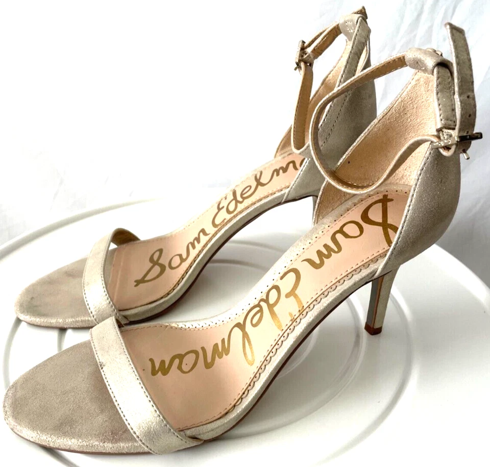 Sam Edleman Patti Womens Ankle Strap Beige Shinny Open Toe Heel Sandals sz 9 - Image 1 of 4