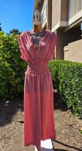 MAX STUDIO JUMPSUIT RED W SCALLOP V NECK AND SHOULDER GEOMETRIC DESIGN SZ XL - Picture 1 of 7