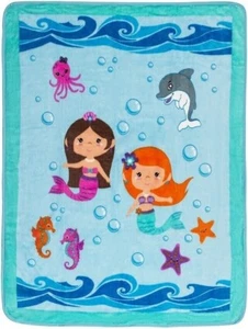 New Mermaids Dolphins Plush Fleece Throw Gift Blanket Underwater Mermaid Toddler - Picture 1 of 2