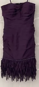 JS COLLECTIONS - Fringe Hem Strapless Satin Dress - Eggplant/Purple - Size 6 - Picture 1 of 4