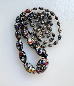 Antique Venetian Murano Speckled Multicoloured Glass End of Day Necklace 33" - Picture 1 of 7