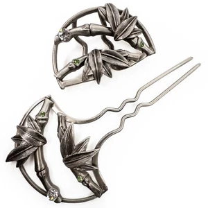Juego de Accesorios Vintage Japonés Swarovski Peltre Kanzashi y Obidome: Jun22-P - Imagen 1 de 6