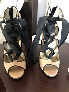Brian Atwood high heels stiletto women shoes size 37 Italy Black & Nude - Picture 1 of 2