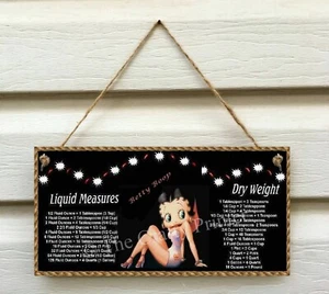 BETTY BOOP Wood Sign with Handy Kitchen Conversion Chart - Dry & Liquid Measures - Bild 1 von 2