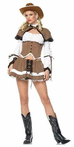 Cowgirl Sheriff Girl Western Brown Fancy Dress Up Halloween Sexy Adult Costume - Picture 1 of 6