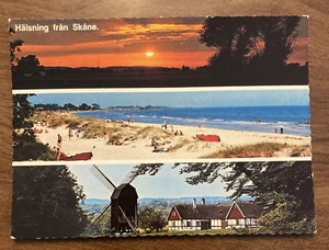 Vintage Greetings from Skane Sweden Beach Sunrise Windmill Postcard P4i6 - Picture 1 of 11