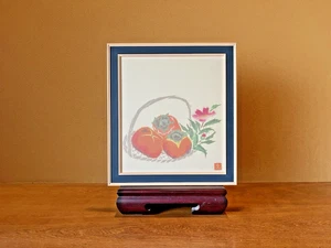 Japanese Chigiri-e Paper Collage Art - Persimmon, Autumn Taste - Framed Artwork - Picture 1 of 11