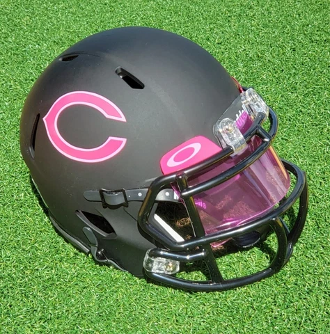 CHICAGO BEARS PINK LOGO BREAST CANCER BLACK MATTE FOOTBALL MINI HELMET Cover