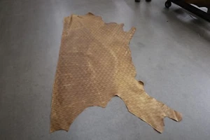 Half Hide Brown Embossed Chevron Leather Hide Upholstery Leathercraft DIY #0907 - Picture 1 of 1