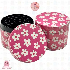 Pink Daisy Flowers - 50mm Metal 4Part Tobacco Grinder Shredder Cute Gift - Picture 1 of 21