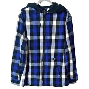Sudadera con capucha Converse para hombre cremallera completa manga larga a cuadros azul y negro talla L - Imagen 1 de 5