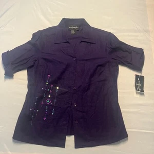 NWT Requirements Embellished Shirt Size Small Linen Blend Button Down Top - Picture 1 of 12